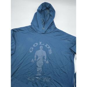 Gold's Gym Hoodie Mesh‎ Blue Breathable Long Sleeve Sz Medium Workout Training